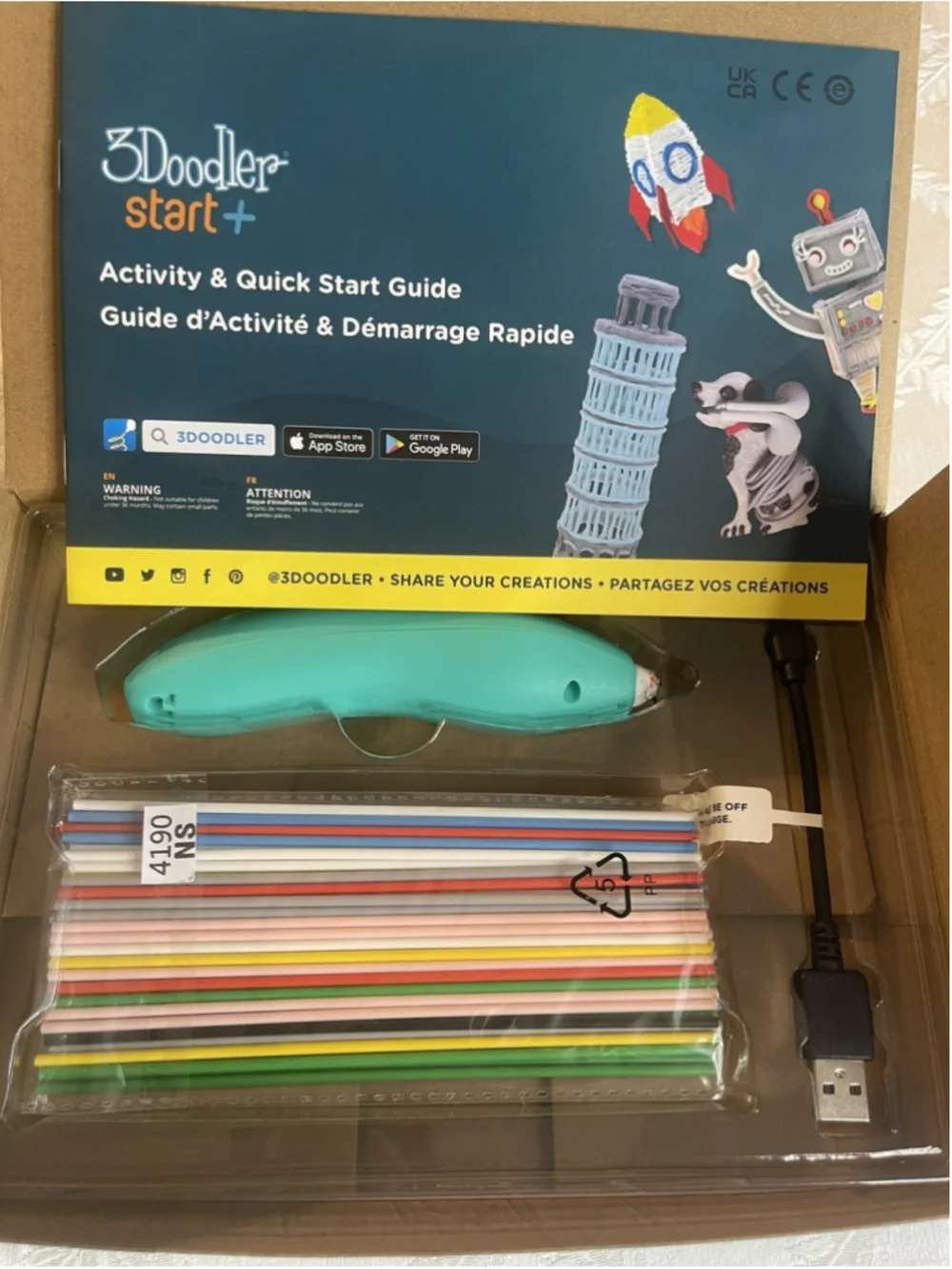 3Doodler Start + Essentials 3D Printing Pen Set Light Blue Gently Used